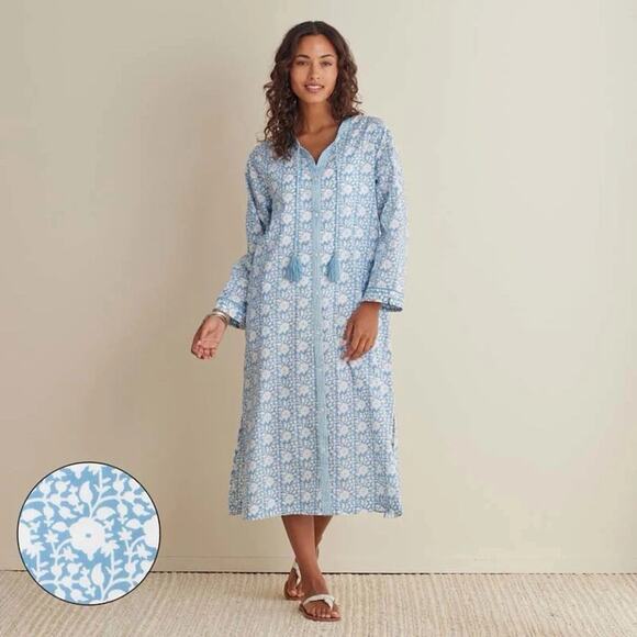 The Company Store Dresses & Skirts - The Company Store Printed Blue Voile Caftan Midi Dress 100% Cotton Sz Small NWT
